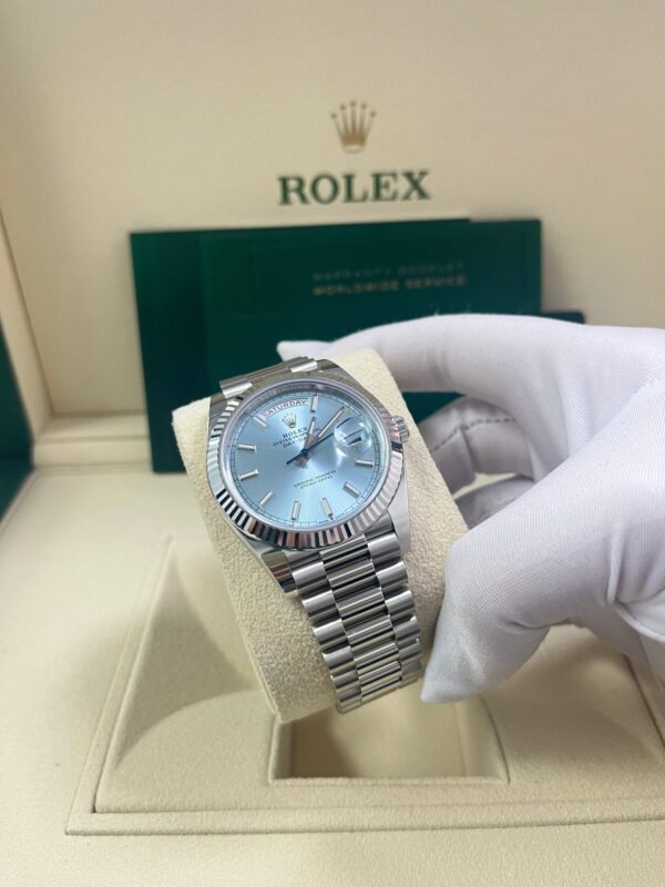 Rolex Day-Date 40 Platinum Day-Date 40 Watch - Fluted Bezel - Ice Blue Index Dial President Bracelet 228236 - Image 12
