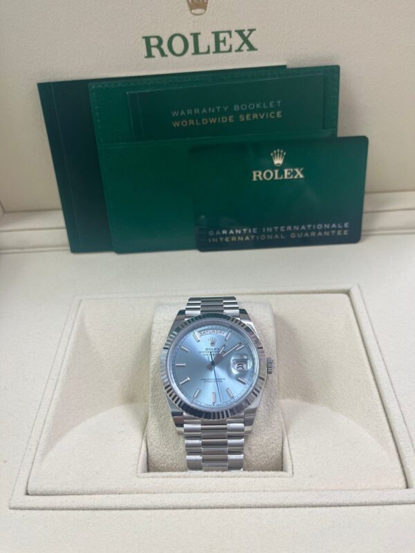 Rolex Day-Date 40 Platinum Day-Date 40 Watch - Fluted Bezel - Ice Blue Index Dial President Bracelet 228236 - Image 8