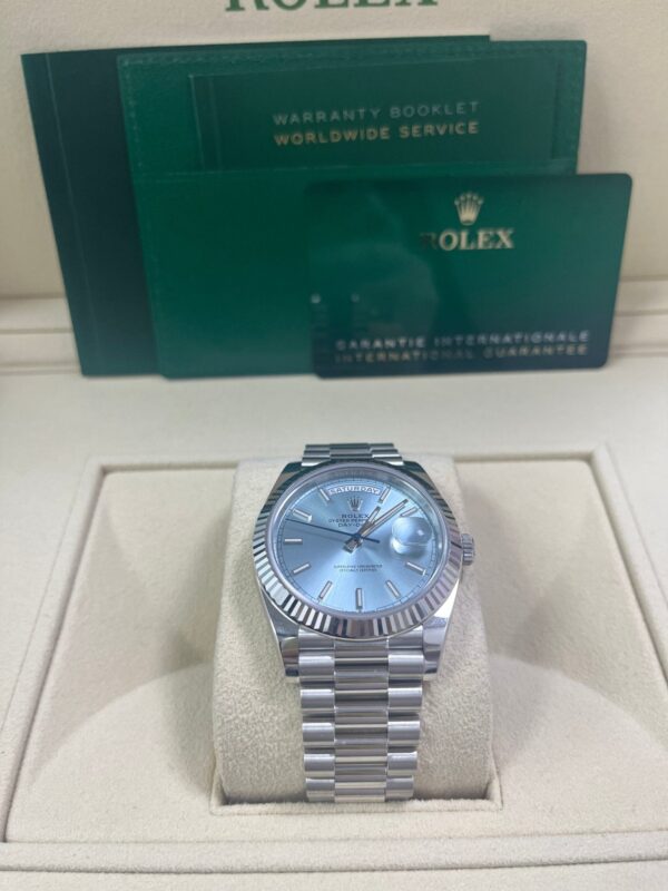 Rolex Day-Date 40 Platinum Day-Date 40 Watch - Fluted Bezel - Ice Blue Index Dial President Bracelet 228236 - Image 6