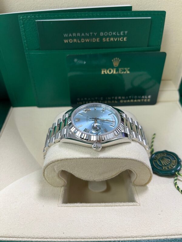 Rolex Day-Date 40 Platinum Day-Date 40 Watch - Fluted Bezel - Ice Blue Roman Dial President Bracelet 228236 - Image 13