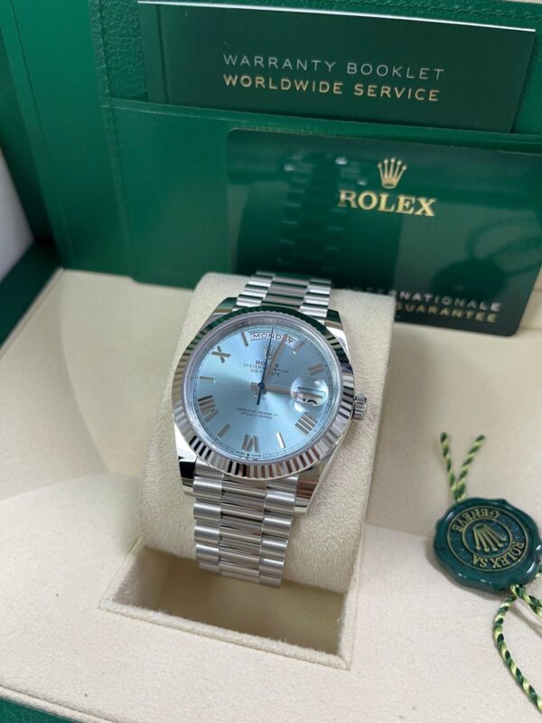 Rolex Day-Date 40 Platinum Day-Date 40 Watch - Fluted Bezel - Ice Blue Roman Dial President Bracelet 228236 - Image 11