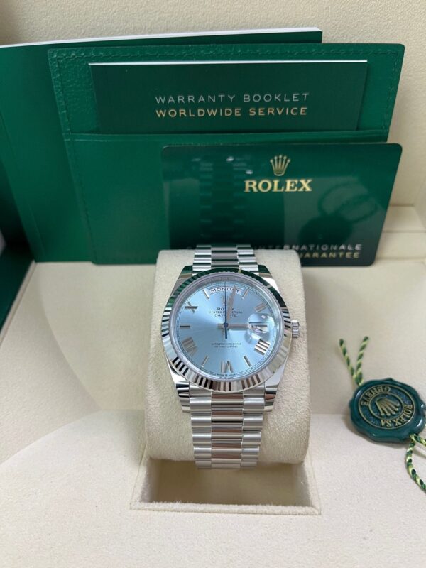 Rolex Day-Date 40 Platinum Day-Date 40 Watch - Fluted Bezel - Ice Blue Roman Dial President Bracelet 228236 - Image 9
