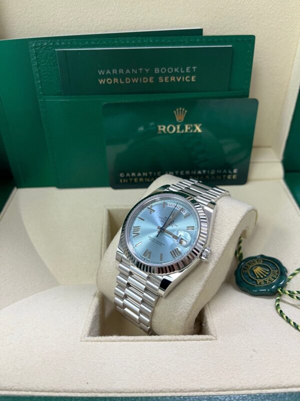 Rolex Day-Date 40 Platinum Day-Date 40 Watch - Fluted Bezel - Ice Blue Roman Dial President Bracelet 228236 - Image 15