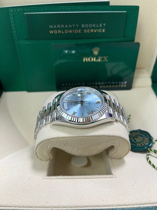 Rolex Day-Date 40 Platinum Day-Date 40 Watch - Fluted Bezel - Ice Blue Roman Dial President Bracelet 228236 - Image 12