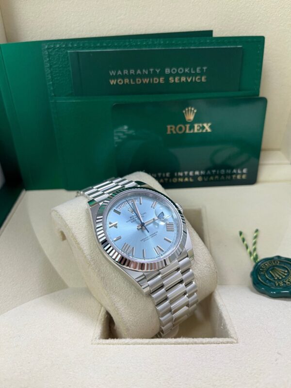 Rolex Day-Date 40 Platinum Day-Date 40 Watch - Fluted Bezel - Ice Blue Roman Dial President Bracelet 228236 - Image 2