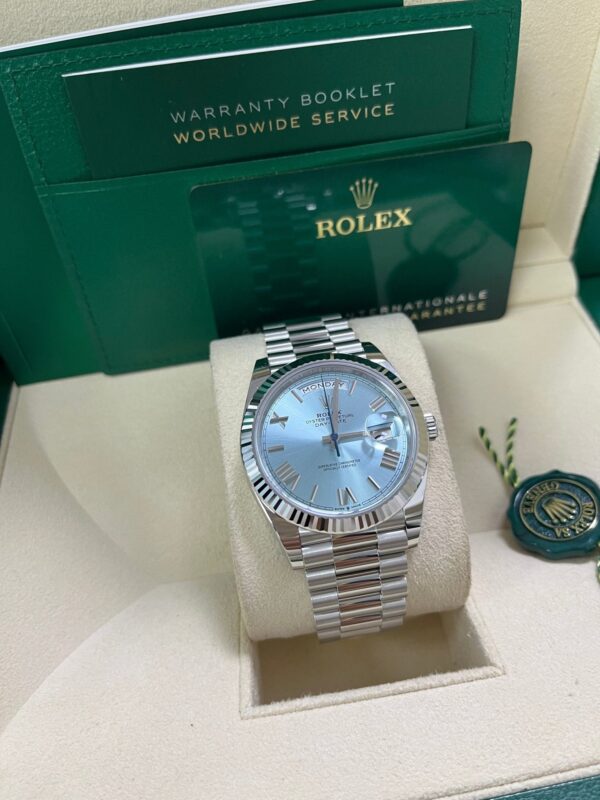 Rolex Day-Date 40 Platinum Day-Date 40 Watch - Fluted Bezel - Ice Blue Roman Dial President Bracelet 228236 - Image 10