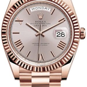 Rolex Day-Date 40 Rose Gold Sundust Roman Dial Fluted Bezel (Ref # 228235)