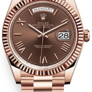 Rolex Day-Date 40 Rose Gold w/ Chocolate Roman Dial & Fluted Bezel (Ref# 228235)