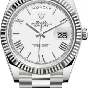 Rolex Day-Date 40 White Gold - White Roman Dial - Fluted Bezel - President Bracelet (Ref: 228239)