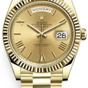 Rolex Day-Date 40 Yellow Gold Champagne Roman Dial Fluted Bezel (Ref # 228238)