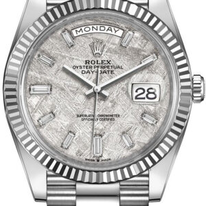 Rolex Day-Date 40mm Meteorite Baguette Dial White Gold Fluted Bezel Reference # 228239