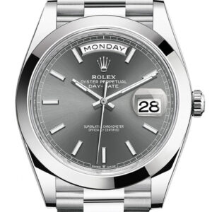Rolex Day-Date 40mm Platinum/ Grey Dial Smooth Bezel Index Dial (Reference 228206)