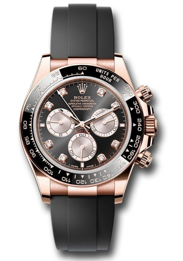 Rolex Daytona Rose Gold Cosmograph Daytona Watch - Black Bezel - Black And Sundust Diamond Dial 126515ln