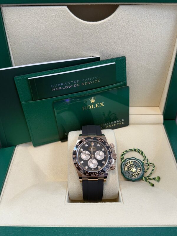 Rolex Daytona Rose Gold Cosmograph Daytona Watch - Black Bezel - Black And Sundust Diamond Dial 126515ln - Image 8