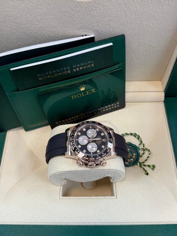 Rolex Daytona Rose Gold Cosmograph Daytona Watch - Black Bezel - Black And Sundust Diamond Dial 126515ln - Image 13