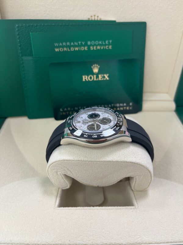 Rolex Daytona White Gold Daytona 40 Watch - Meteroite and Black Index Dial - Black Oysterflex 116519LN - Image 4