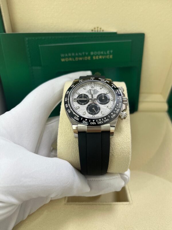 Rolex Daytona White Gold Daytona 40 Watch - Meteroite and Black Index Dial - Black Oysterflex 116519LN - Image 2