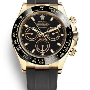Rolex Daytona Yellow Gold Daytona 40 Watch - Black Index Dial - Black Oysterflex Strap 116518LN
