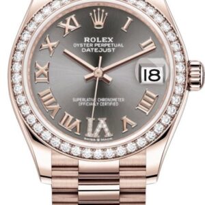 Rolex Everose Gold Datejust 31 Watch - Diamond Bezel - Rhodium Diamond Six Dial - President Bracelet  (Reference # 278285RBR)