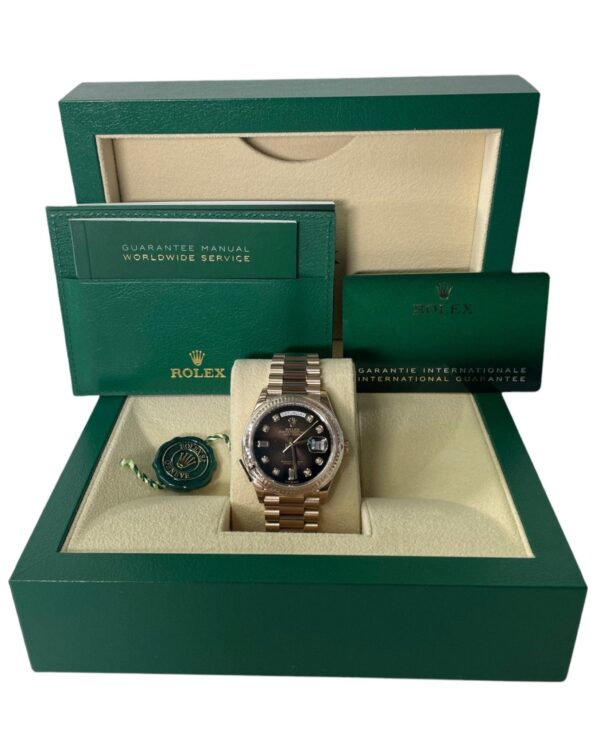 Rolex Everose Gold Day-Date 36 Watch - Fluted Bezel - Brown Ombre´ Diamond Dial - President Bracelet (Ref# 128235) - Image 2