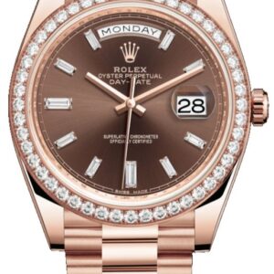 Rolex Everose Gold Day-Date 40 Watch - Everose Gold Bezel - Chocolate Baguette Diamond Dial - President Bracelet (REF#228345RBR)