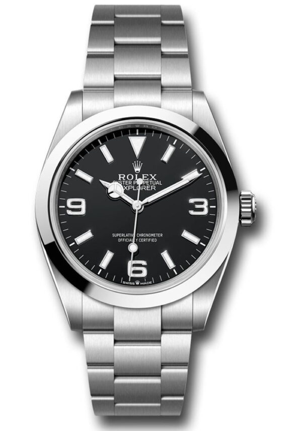 Rolex Explorer Oystersteel 40 Watch Smooth Bezel Black Index Arabic Dial Oyster Bracelet 224270