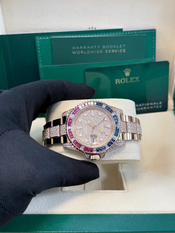 Rolex GMT-Master II Everose Gold/ Full Diamond Paved Dial/ Bracelet Sapphire & Ruby (Ref# 126755SARU) - Image 5