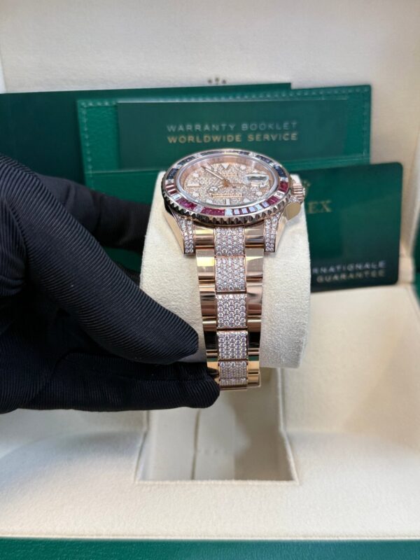Rolex GMT-Master II Everose Gold/ Full Diamond Paved Dial/ Bracelet Sapphire & Ruby (Ref# 126755SARU) - Image 3