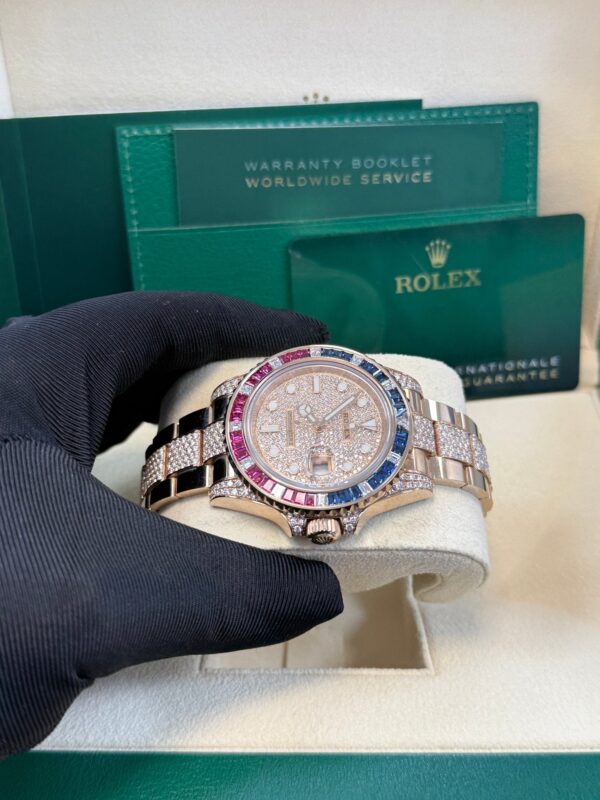 Rolex GMT-Master II Everose Gold/ Full Diamond Paved Dial/ Bracelet Sapphire & Ruby (Ref# 126755SARU) - Image 4
