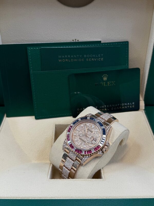 Rolex GMT-Master II Everose Gold/ Full Diamond Paved Dial/ Bracelet Sapphire & Ruby (Ref# 126755SARU) - Image 8