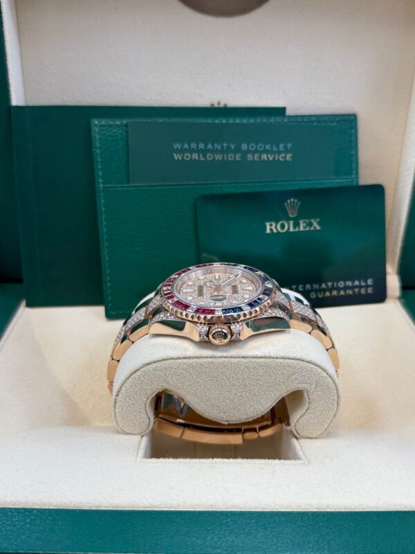 Rolex GMT-Master II Everose Gold/ Full Diamond Paved Dial/ Bracelet Sapphire & Ruby (Ref# 126755SARU) - Image 10