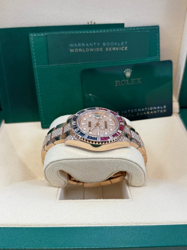 Rolex GMT-Master II Everose Gold/ Full Diamond Paved Dial/ Bracelet Sapphire & Ruby (Ref# 126755SARU) - Image 7