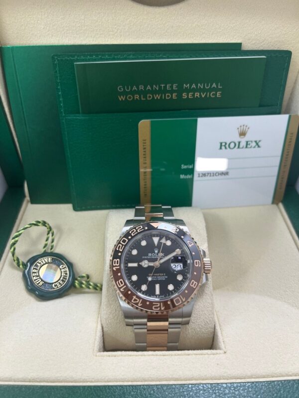 Rolex GMT-Master II Two-Tone Stainless Steel and Rose Gold - "The Rootbeer"- Black and Brown Bezel - Oyster Bracelet (Ref# 126711CHNR) - Image 4