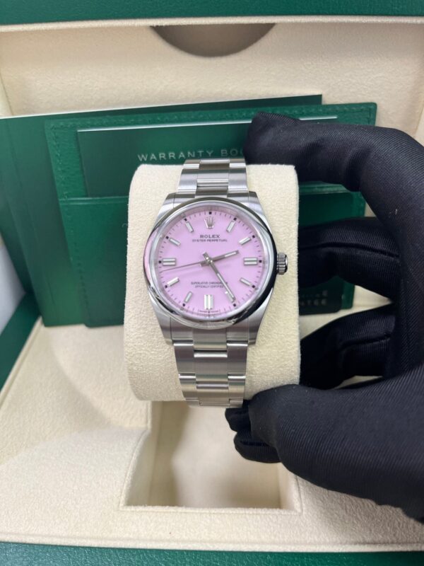 Rolex Oyster Perpetual 36 Watch - Domed Bezel - Candy Pink Index Dial - Oyster Bracelet (Ref# 12600) - Image 6