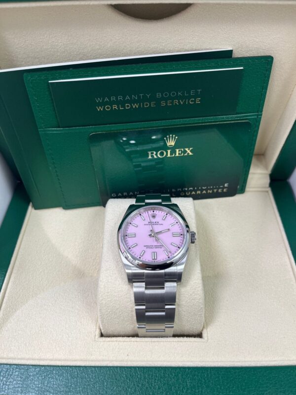 Rolex Oyster Perpetual 36 Watch - Domed Bezel - Candy Pink Index Dial - Oyster Bracelet (Ref# 12600) - Image 4
