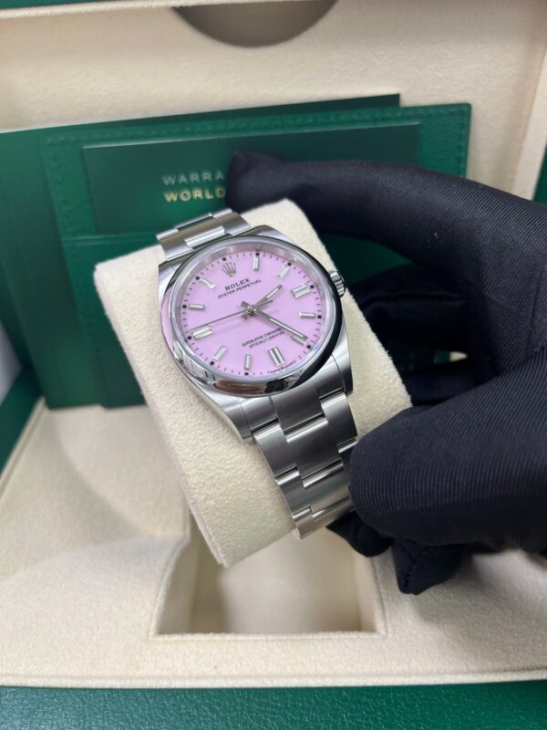 Rolex Oyster Perpetual 36 Watch - Domed Bezel - Candy Pink Index Dial - Oyster Bracelet (Ref# 12600) - Image 10
