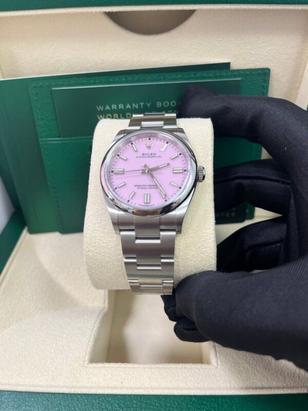 Rolex Oyster Perpetual 36 Watch - Domed Bezel - Candy Pink Index Dial - Oyster Bracelet (Ref# 12600) - Image 9