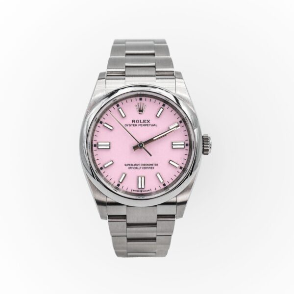 Rolex Oyster Perpetual 36 Watch - Domed Bezel - Candy Pink Index Dial - Oyster Bracelet (Ref# 126000)