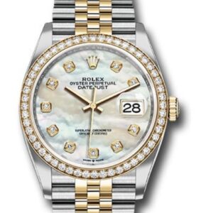 Rolex Rolesor Datejust 36 Watch - Yellow Diamond Bezel - White Mother-Of-Pearl Jubilee Ref 126283RBR