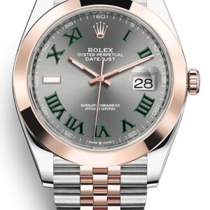 Rolex Rolesor Datejust 41 Smooth Bezel Slate Gray Green Roman Wimbledon Dial Jubile Bracelet