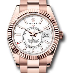 Rolex Sky-Dweller Everose Gold Fluted Bezel White Index Dial Oyster Bracelet 336935