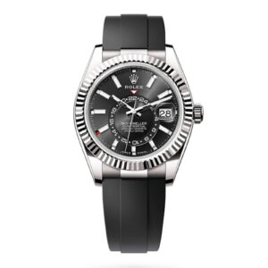 Rolex Sky-Dweller White Gold Fluted Bezel Black Index Dial Oysterflex Strap 336239