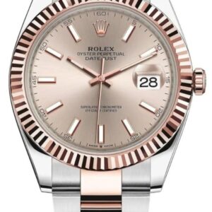 Rolex Steel and Everose Rolesor Datejust 41 Watch - Fluted Bezel - Sundust Index Dial - Oyster Bracelet