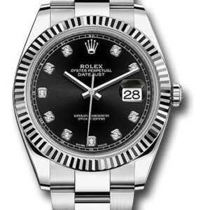 Rolex Steel and White Gold Rolesor Datejust 41 Watch - Fluted Bezel - Black Diamond Dial - Oyster Bracelet 126334