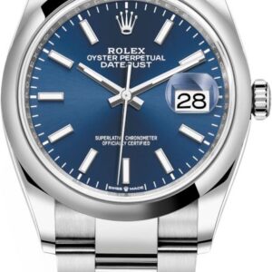 Rolex Steel Datejust 36 Watch - Domed Bezel - Blue Index Dial - Oyster Bracelet