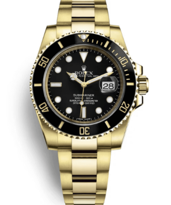 Rolex Submariner Date Certified Yellow Gold Black Dial 116618ln