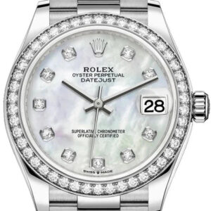 Rolex White Gold Datejust 31 Watch - Diamond Bezel - Mother-Of-Pearl Diamond Dial - President Bracelet (Reference #278289rbr)
