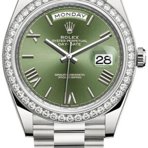 Rolex White Gold Day-Date 40 Watch - Bezel - Olive Green Bevelled Roman Dial - President Bracelet (Ref# 228349RBR)