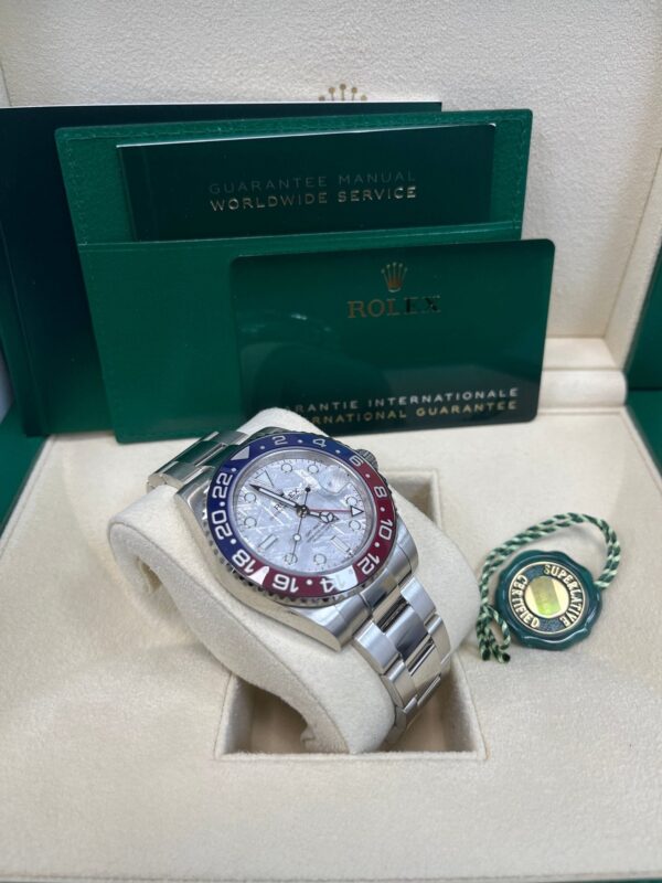 Rolex White Gold GMT-Master II 40 Watch - Blue and Red Pepsi Bezel - Meteorite Dial - Oyster Bracelet (Ref # 126719BLRO ) - Image 12