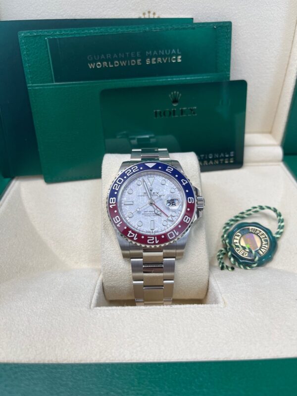Rolex White Gold GMT-Master II 40 Watch - Blue and Red Pepsi Bezel - Meteorite Dial - Oyster Bracelet (Ref # 126719BLRO ) - Image 5